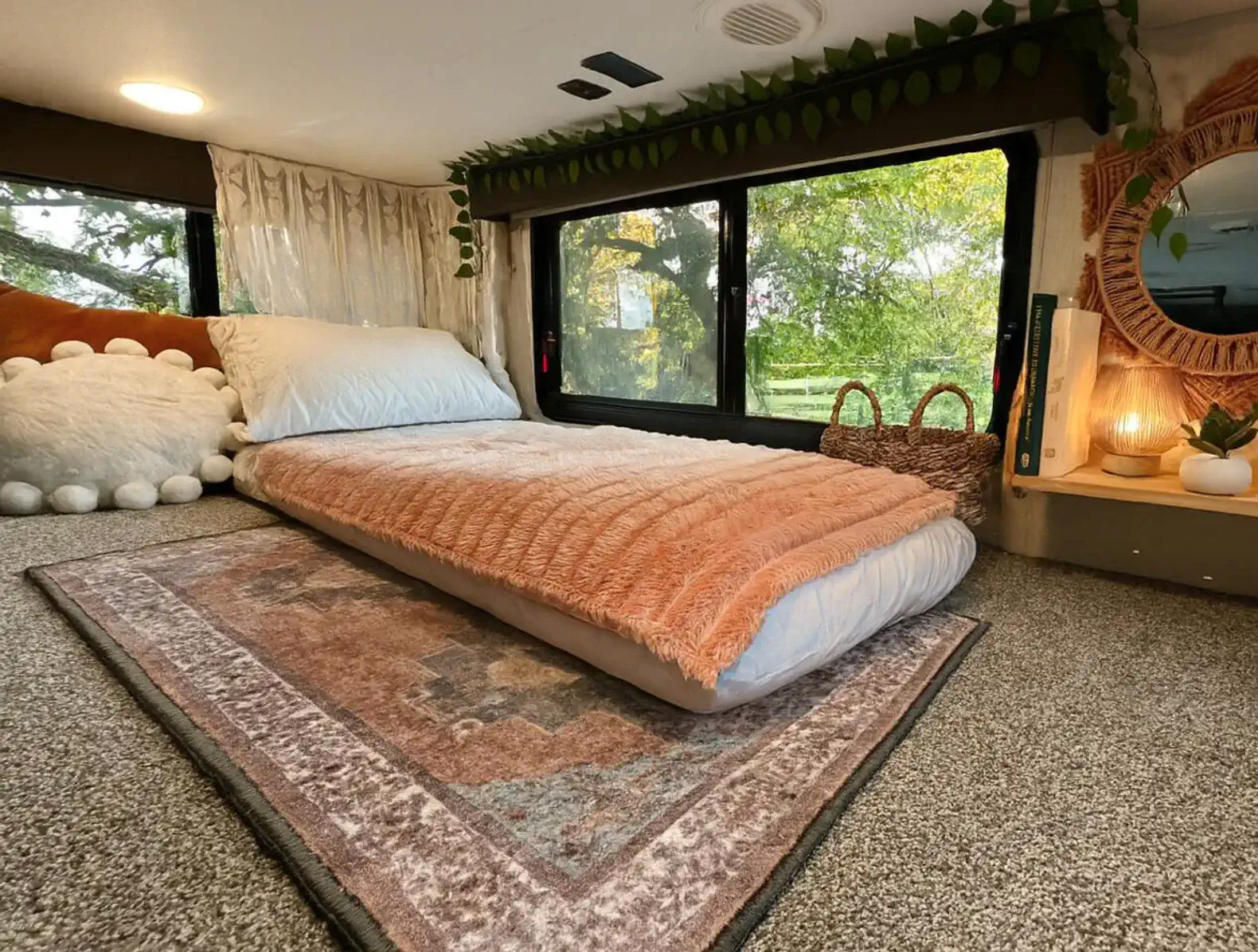 Compact size air mattress available in the upper loft for additional sleeping space