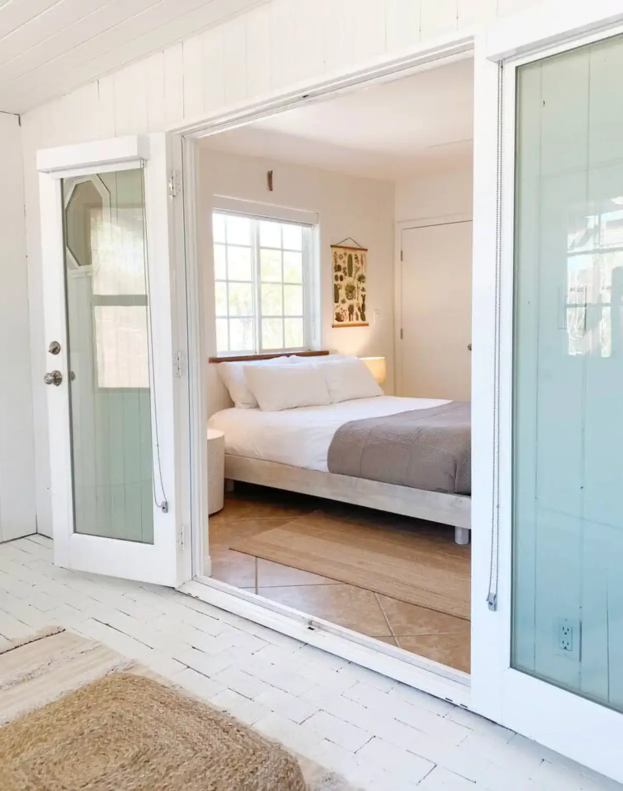 Looking into the front bedroom from the private patio/meditation room.