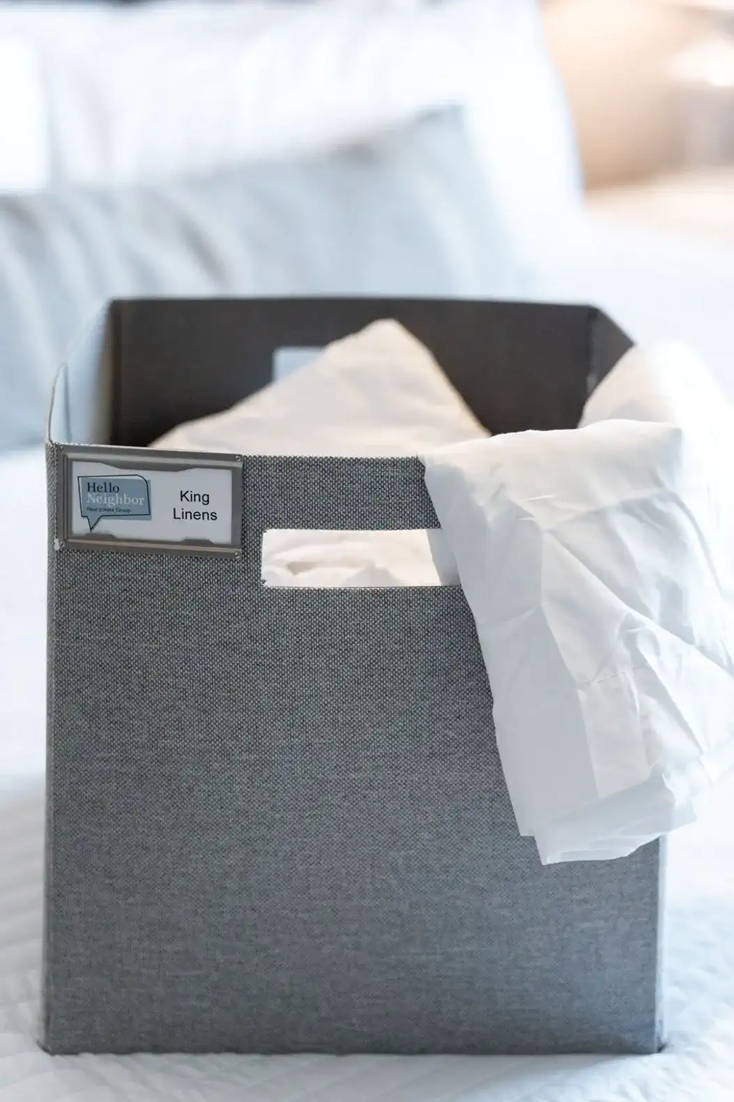 Fresh king-size linens, neatly organized for a peaceful nights sleep and enjoyable stay.