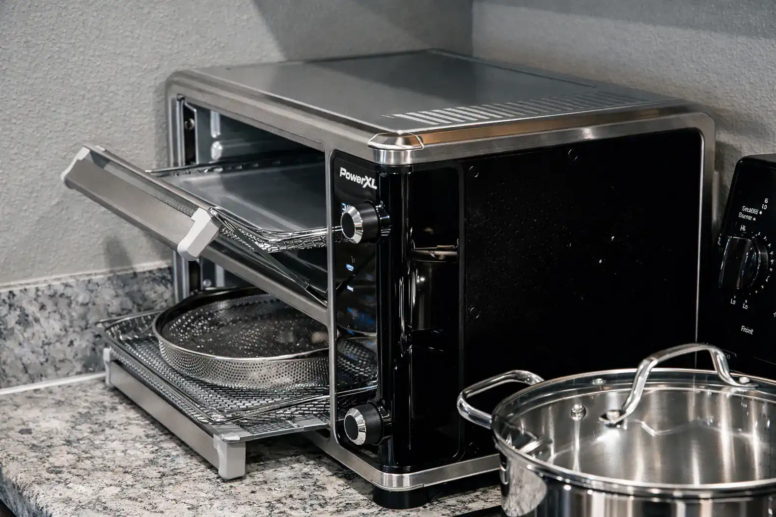 A countertop toaster oven adds convenience for quick meals, snacks and reheating.