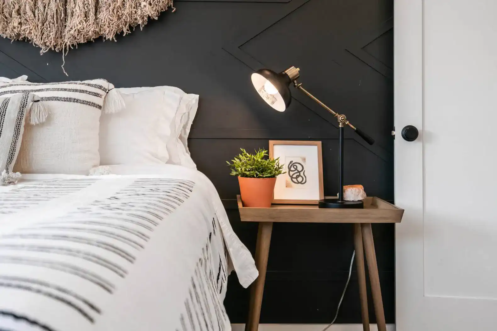 bedside details in primary bedroom