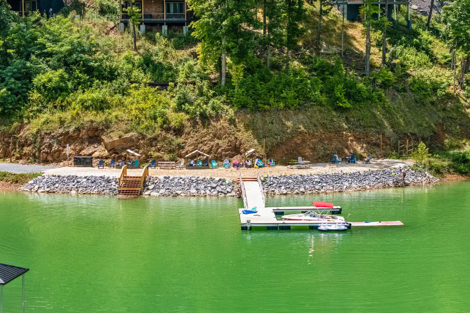 Private dock with seating area and water access