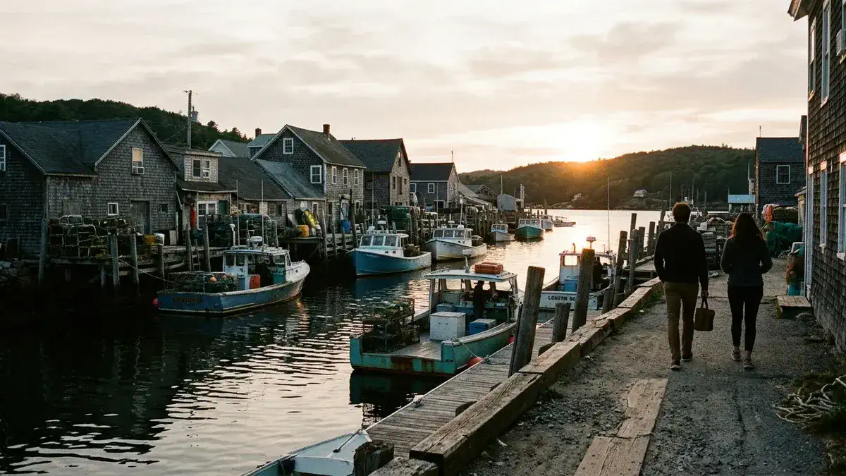 Gloucester harbor at dusk, the finish to a one-day Cape Ann route