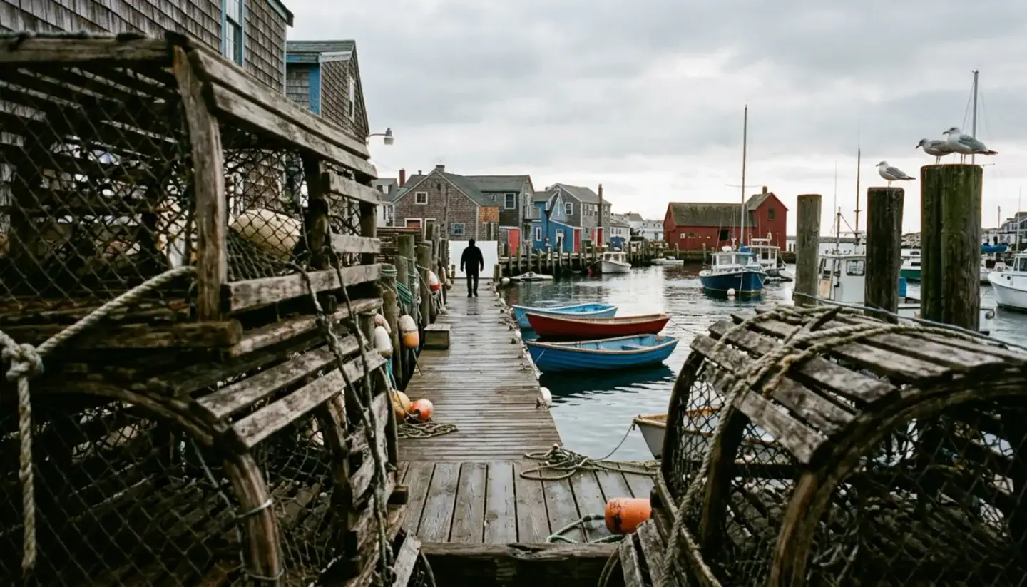 Quiet morning on Bearskin Neck in Rockport before summer crowds, a contrast to a quiet pet-friendly St. John stay