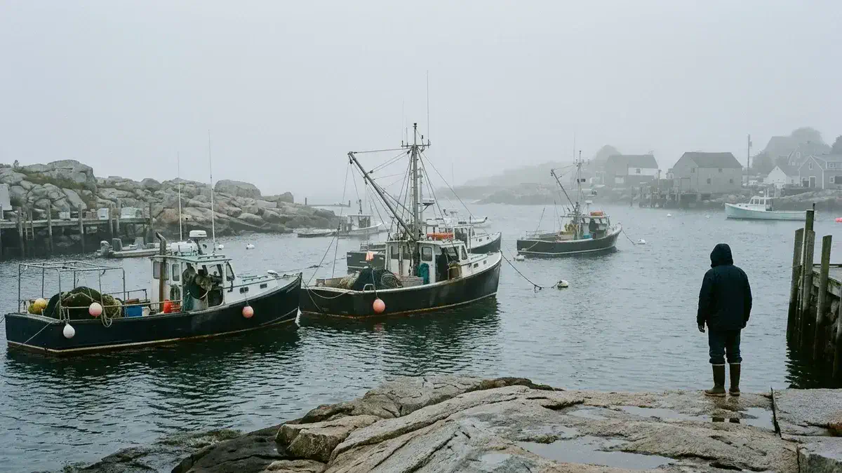 Weather in Gloucester MA: fog over Gloucester Harbor on Cape Ann