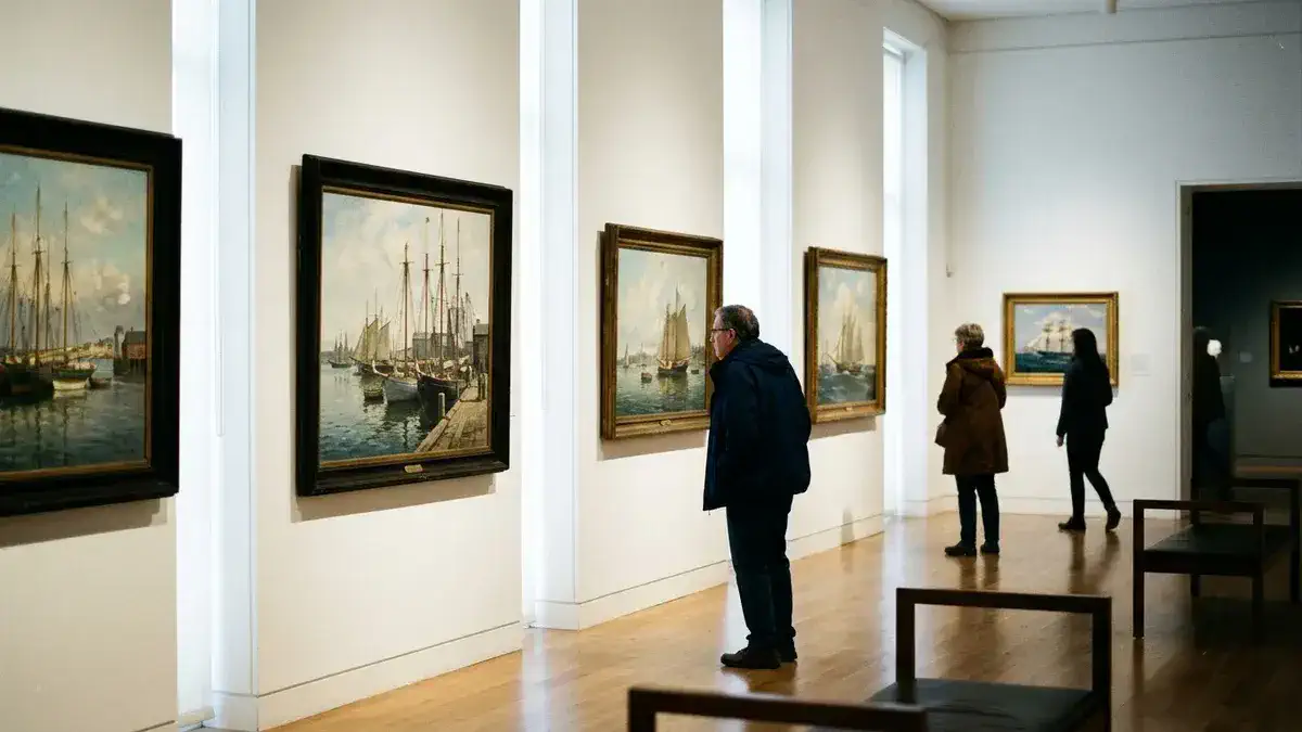 Cape Ann Museum Gloucester gallery with harbor paintings
